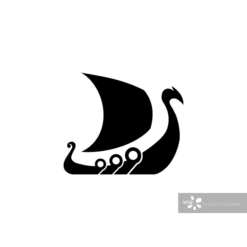 简约的维京船，配有帆和盾牌图片素材