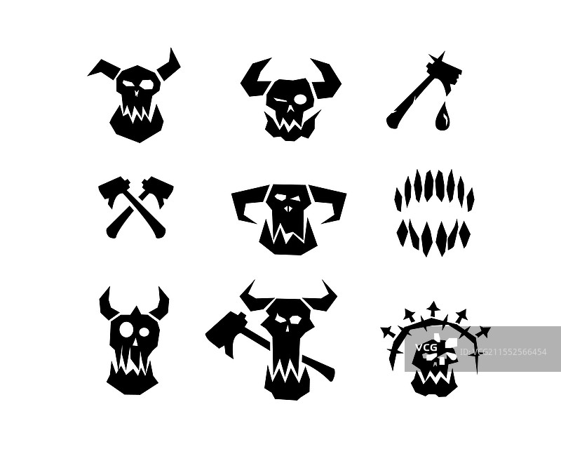 哥特幻想中的骷髅和角的兽人符号图片素材
