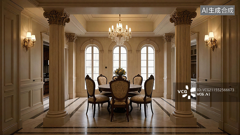 【AI数字艺术】欧式大理石豪宅餐厅图片素材