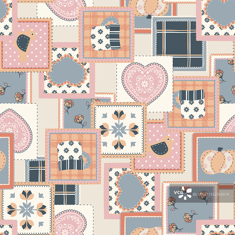 花朵和心形设计的拼布图案图片素材