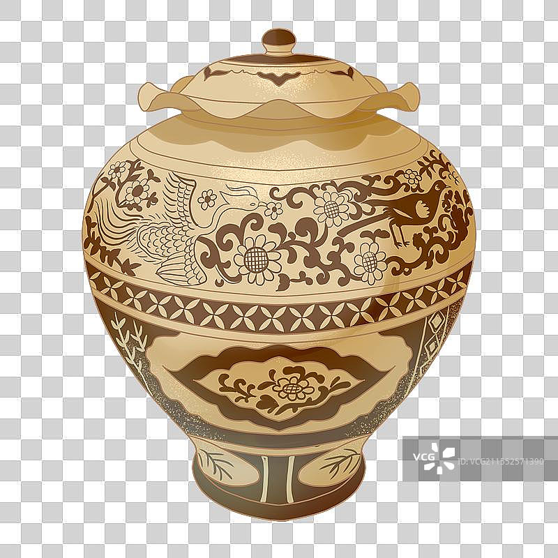 广东省博物馆雷州窑釉下褐彩凤鸟纹荷叶盖碗图片素材