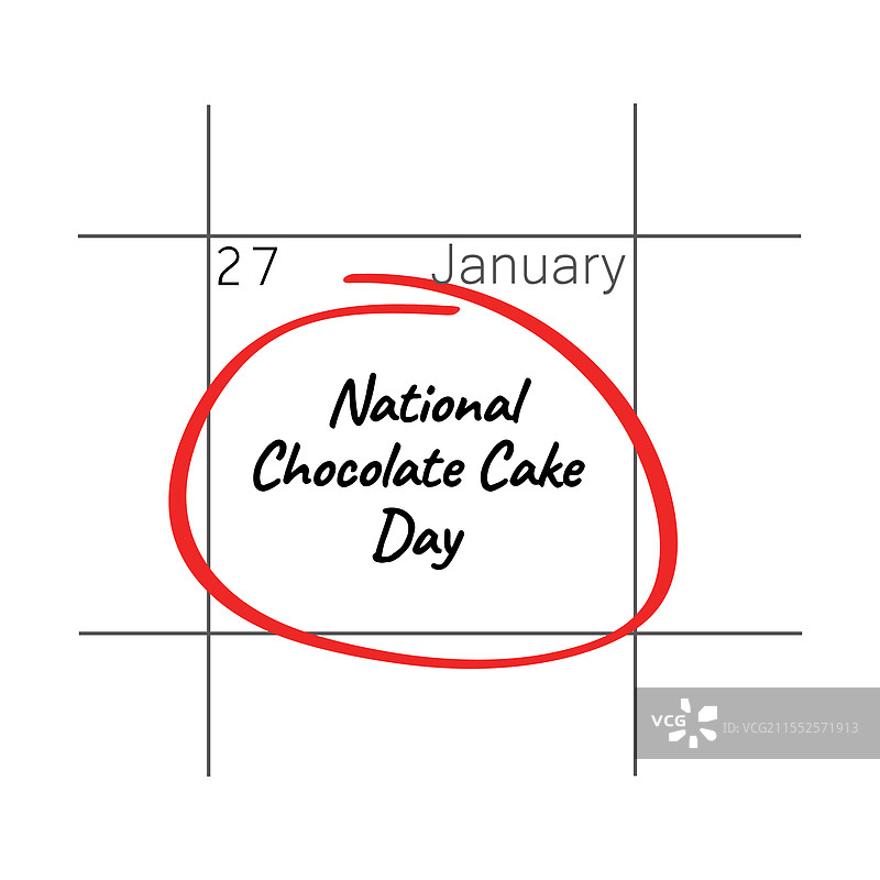 1月27日 - 国家巧克力蛋糕日 - 日历图片素材
