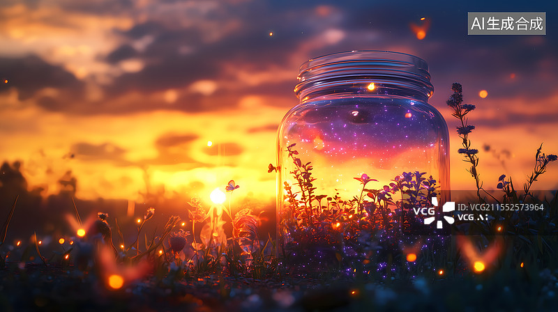 【AI数字艺术】罐子中仲夏夜之梦的光影图片素材
