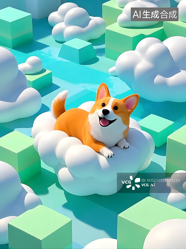 【AI数字艺术】卡通小狗的云端之旅图片素材