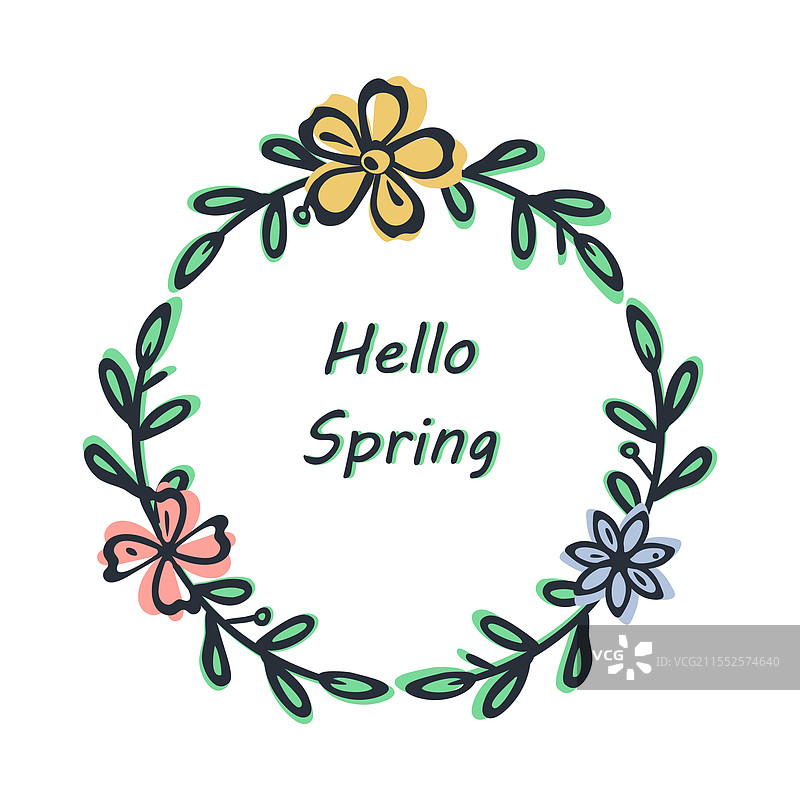 可爱的花卉圆形框架涂鸦天真艺术图片素材