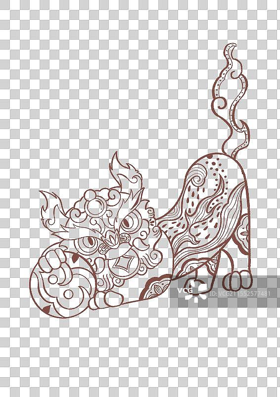 国朝风格貔貅线稿图片素材