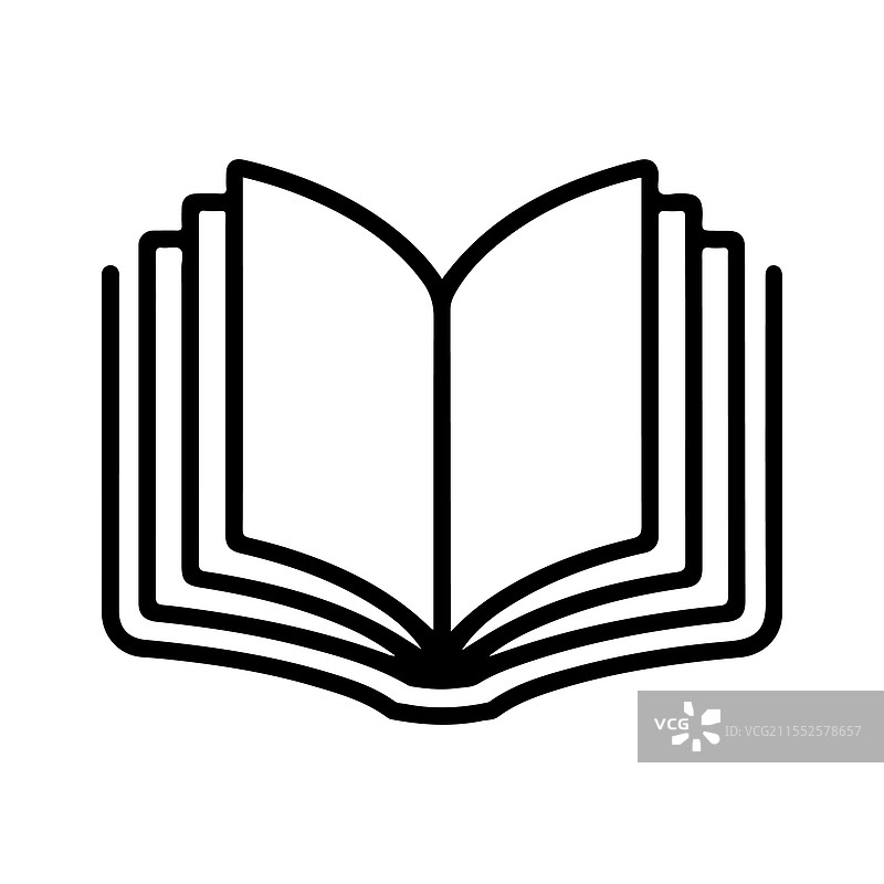 书本线条图标，打开的页面轮廓，教育符号图片素材