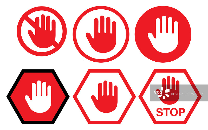 停车标志图标集合，停止手势标志图片素材