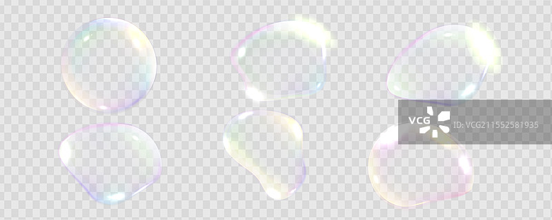 一组真实的彩色透明肥皂泡泡图片素材