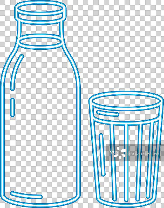 牛奶瓶和玻璃杯霓虹灯图标图片素材