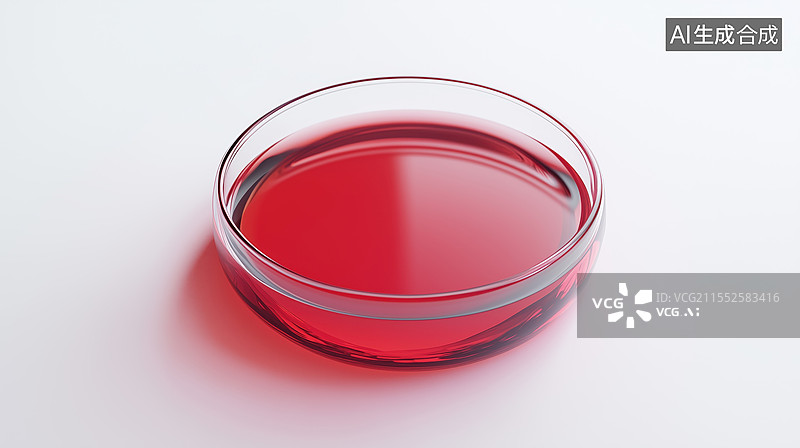 【AI数字艺术】白背景有红色液体的扁圆培养皿3D立体极简插画图片素材