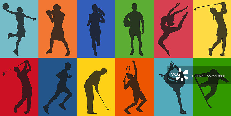 不同运动项目运动员的剪影图片素材