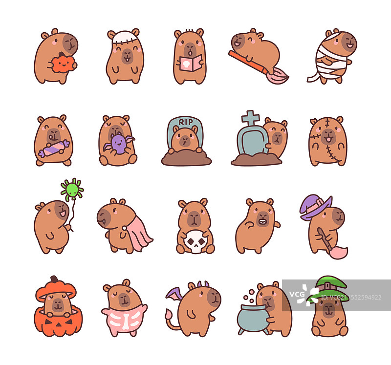 卡比巴拉万圣节可爱卡通角色系列图片素材