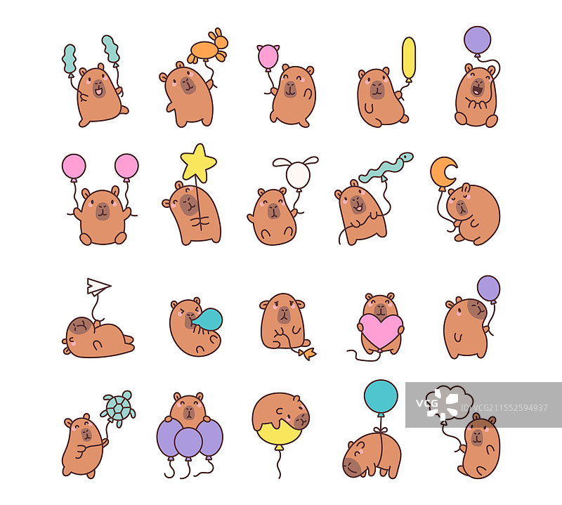 一组创意气球与水豚一起展示图片素材