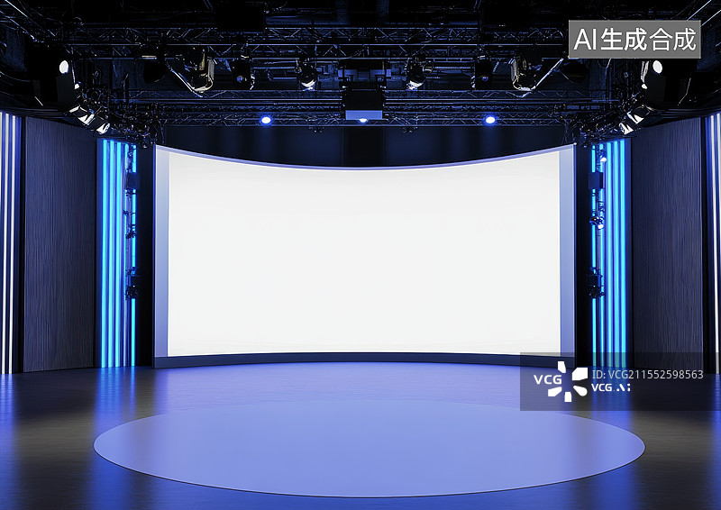 【AI数字艺术】蓝色空白大屏舞台图片素材