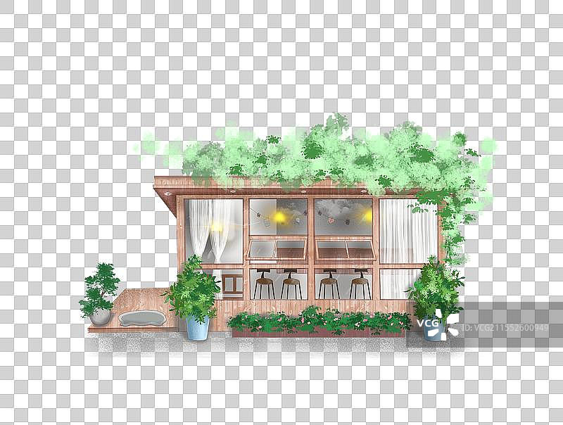 清新手绘浪漫唯美小房子建筑店铺图片素材