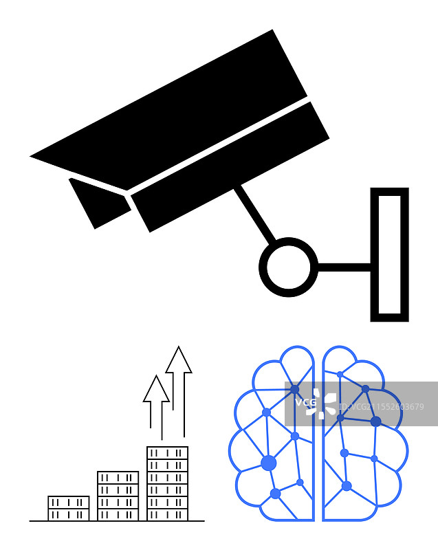 监控摄像头监视大脑网络和图片素材