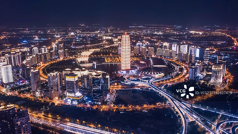 郑州CBD夜景航拍图片素材