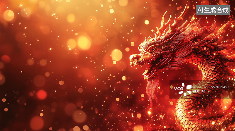 【AI数字艺术】一条红色的中国神龙图片素材