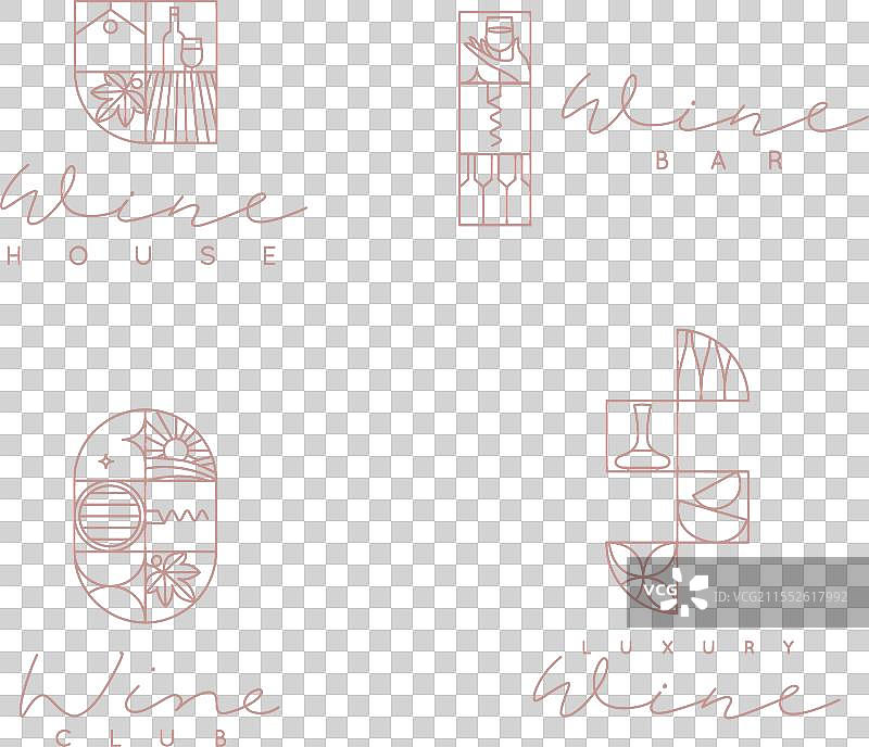 装饰艺术风格的葡萄酒标签，带有字母绘图图片素材