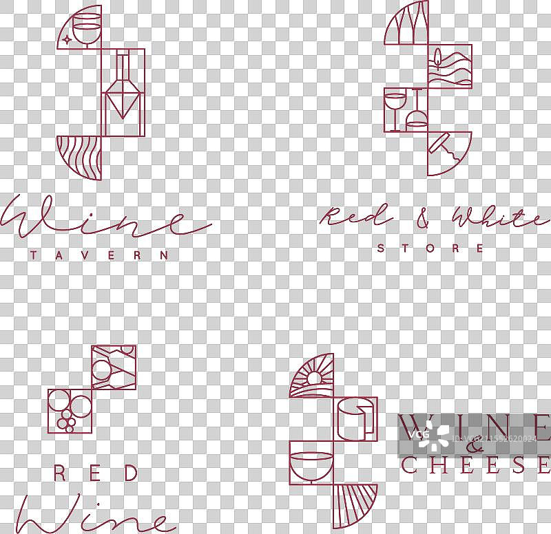 装饰艺术风格的葡萄酒标签与字母设计图片素材