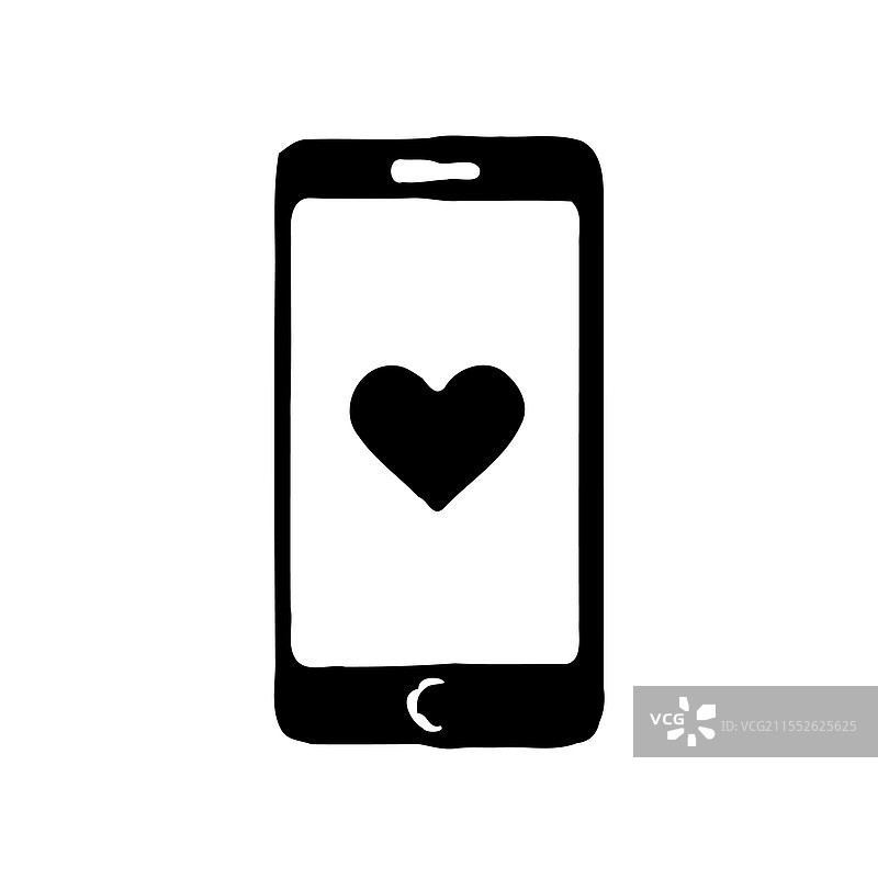 带心形图标的智能手机，象征爱情与社交图片素材