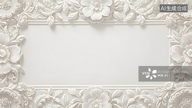 【AI数字艺术】白色花卉浮雕纹理背景图片素材