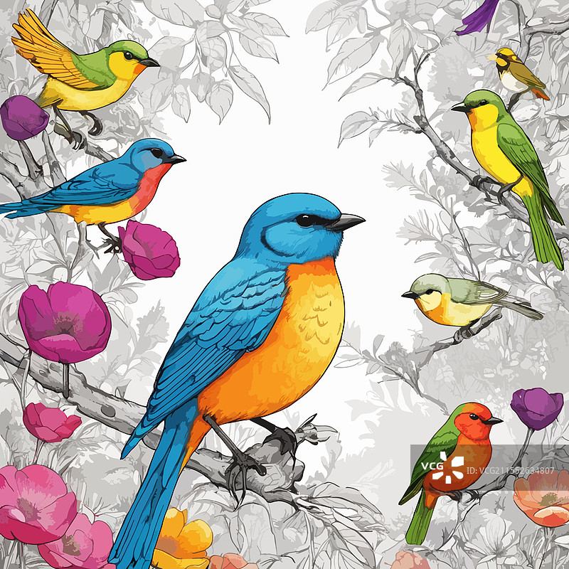 东部蓝鸟栖息在开花的山茱萸树枝上图片素材