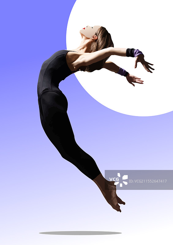 年轻女性舞者优雅地跃起在前面图片素材