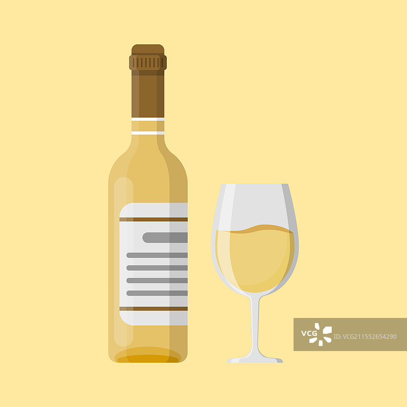 平面风格的酒瓶与酒杯图标，代表酒精饮品图片素材