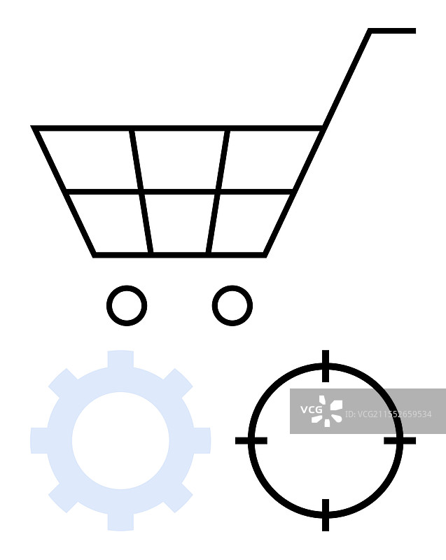 带有齿轮和目标图标的购物车图片素材