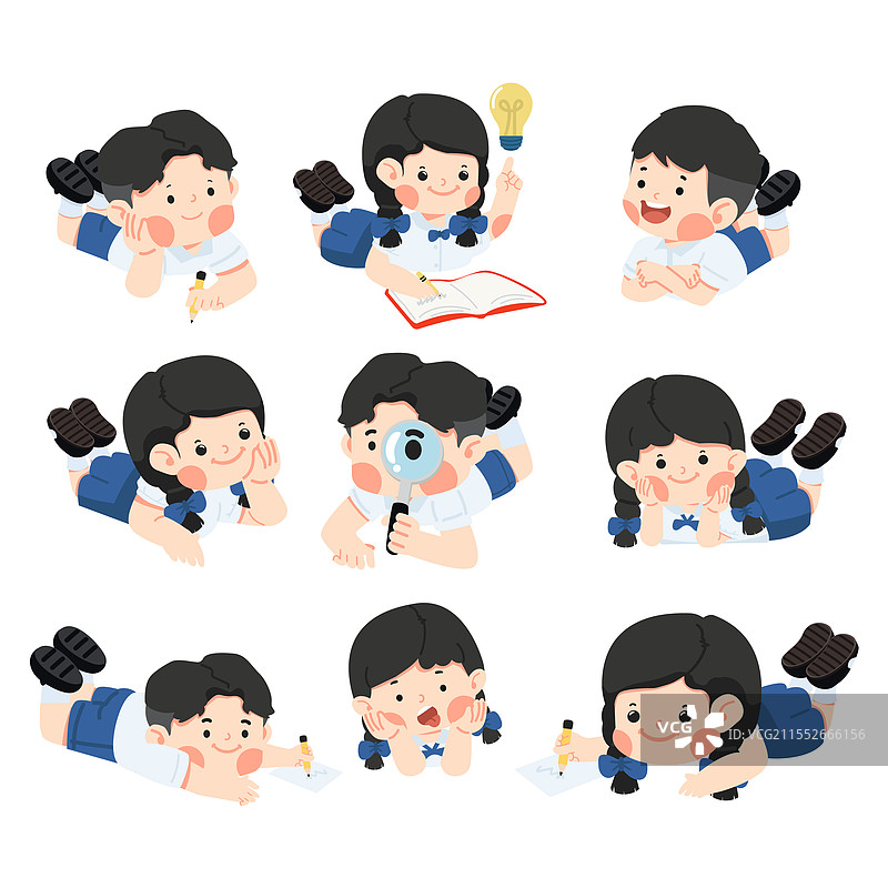 孩子们躺在地板上的学习场景图片素材