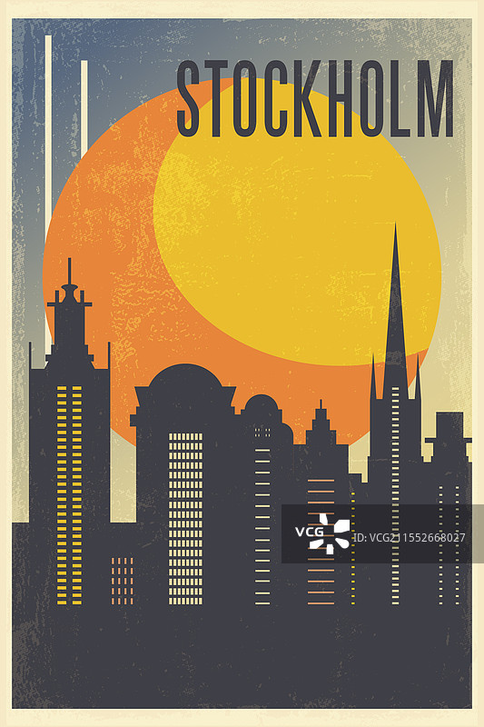 斯德哥尔摩复古城市海报与抽象形状图片素材