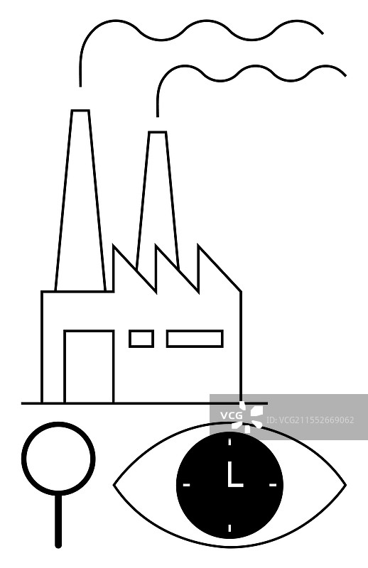 放大镜下的工厂与烟囱图片素材