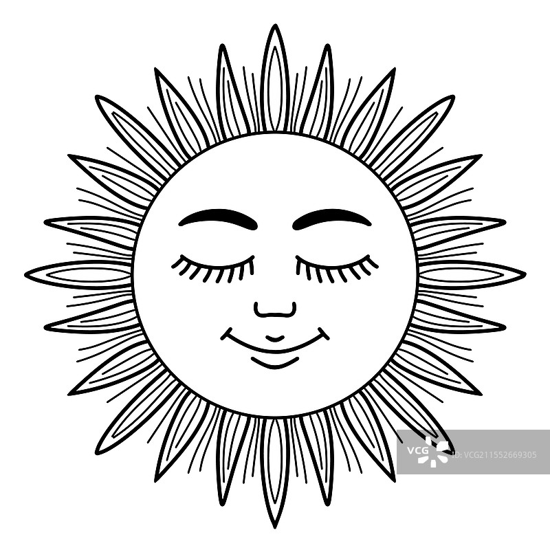 复古斯拉夫太阳面孔图标，中世纪波西米亚风格图片素材