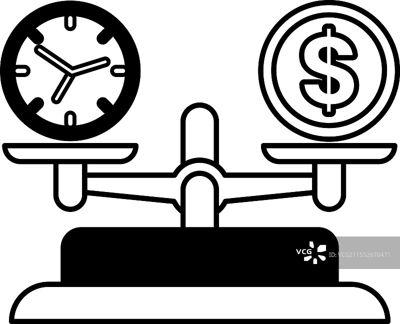 一个带有时钟和美元符号的天平图片素材