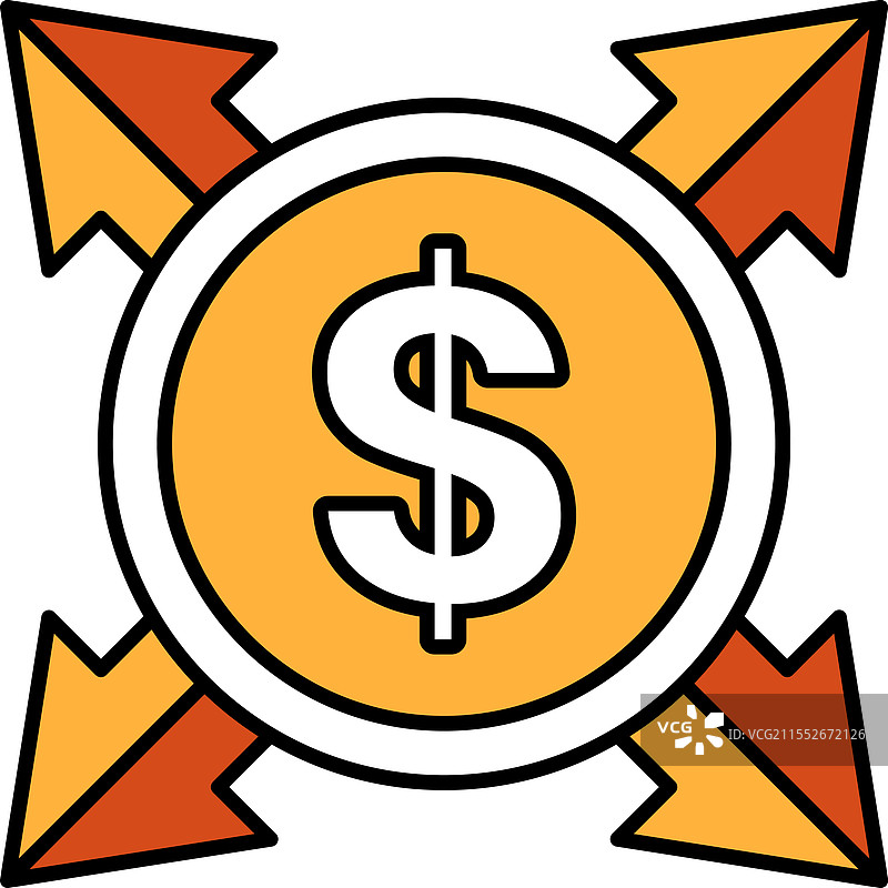 一个带有四个箭头指向内侧的美元符号图片素材