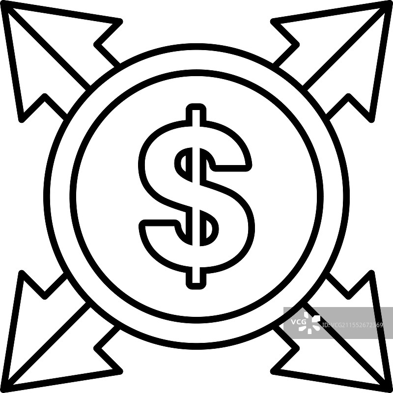 一个带有四个箭头指向内侧的美元符号图片素材