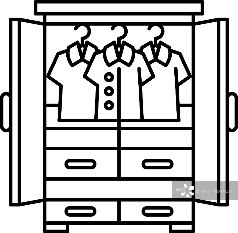 一个卡通风格的衣柜，里面有三个图片素材