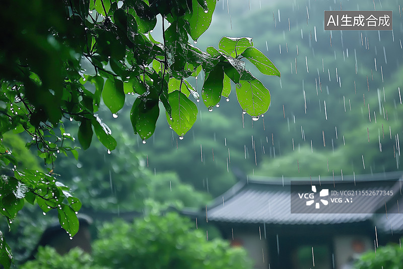 【AI数字艺术】下雨的村庄图片素材
