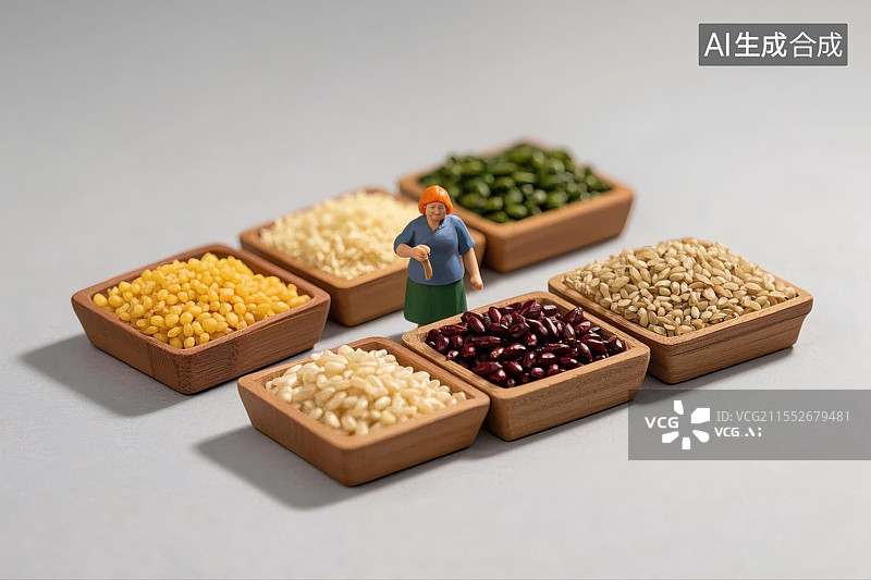【AI数字艺术】微缩粮蔬摊前忙碌的身影图片素材