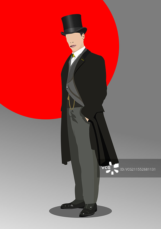 维多利亚时代的绅士，戴着高顶帽和长外套图片素材