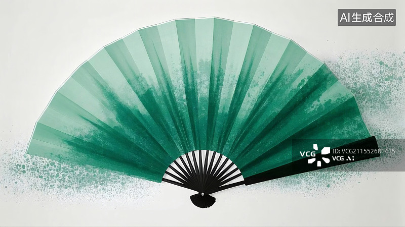 【AI数字艺术】青绿色渐变折扇图片素材
