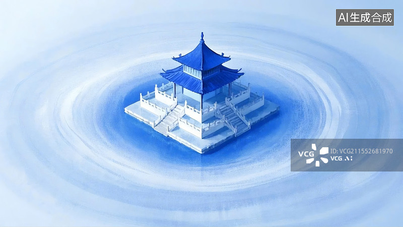 【AI数字艺术】等轴侧视角的中式凉亭图片素材