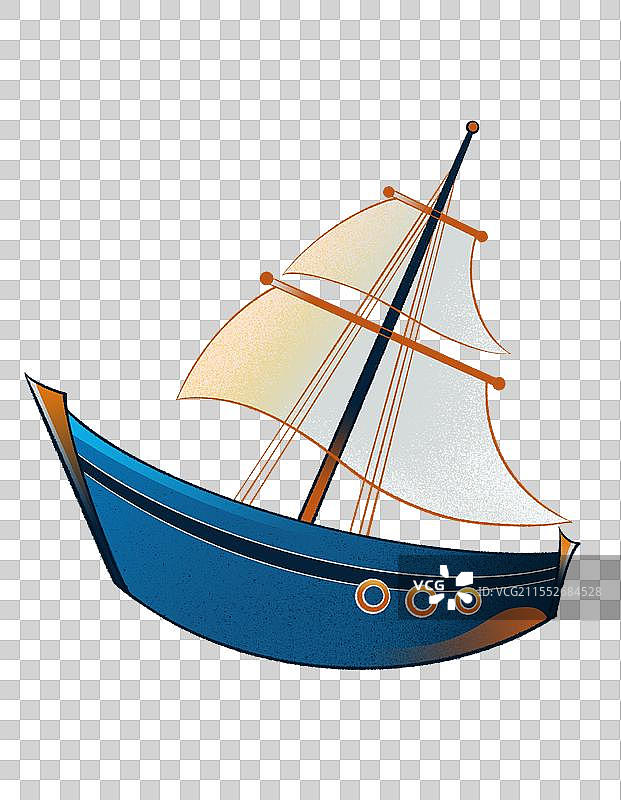 新国风蓝色帆船元素插画图片素材