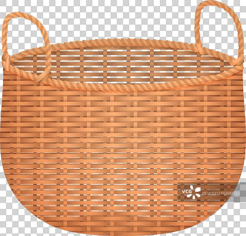带把手的3D藤编篮子，空的洗衣篮图片素材
