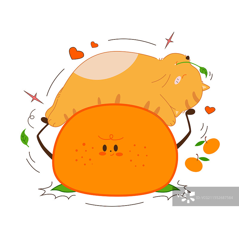 大吉大利可爱猫咪桔子IP卡通简笔插画图片素材