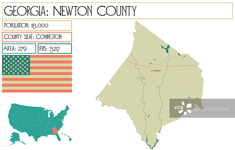 美国乔治亚州牛顿县地图图片素材