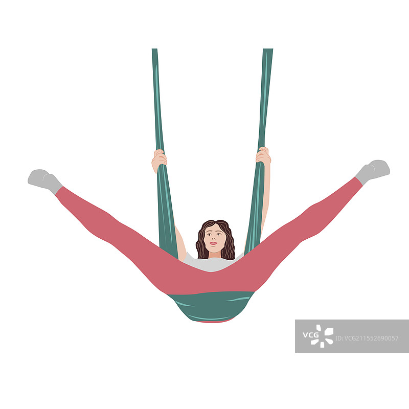 女子在空中吊床上锻炼图片素材
