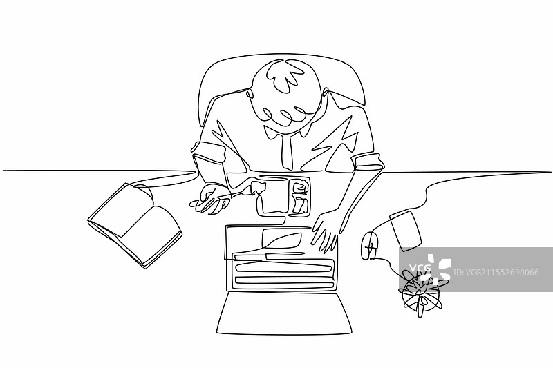 单线条连续画的商人正在吃东西图片素材